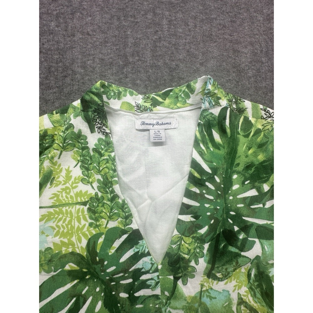 TOMMY BAHAMA Fronderlust Leaf Print  Tropical Green Linen Blend Dress Size L‎ - Picture 6 of 6